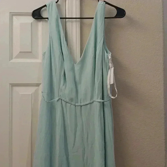 David's Bridal Bridesmaid Mint green V neck tank full skirt dress - Picture 1 of 5